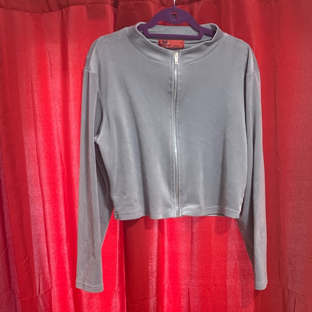 Gray Velvet Zip-Up Cropped Jacket